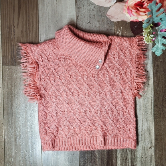 Little Lass Blush Pink Sleeveless Frayed Hem Sparkly Knit Turtle Neck Sweater 2T - Picture 4 of 14